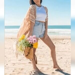 Rays for Days Womens Cover Up One Size Copacabana Striped Poncho Beach Swim